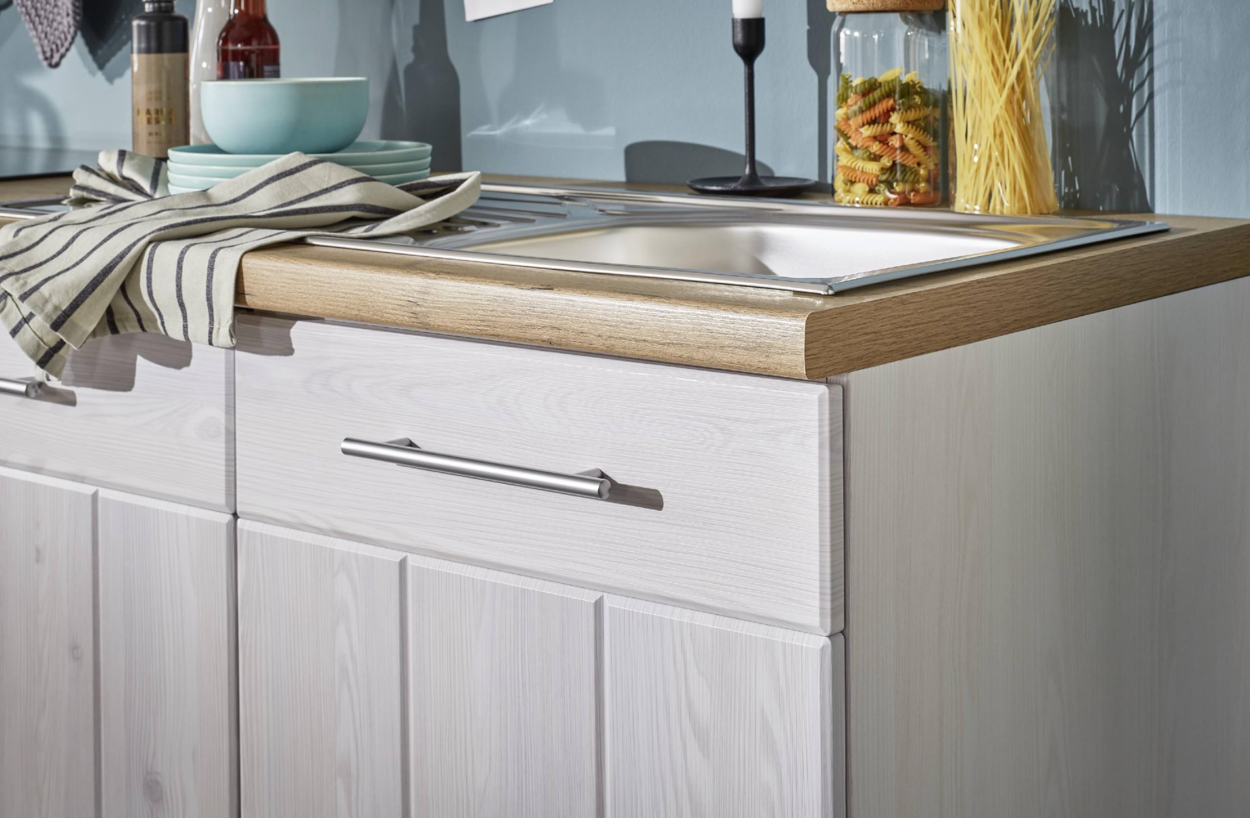 Respekta Cocina Cocina Pequeña Bloque de Cocina Cocina Cocina Amueblada y Equipada Cocina Totalmente Equipada 310 cm en Blanco