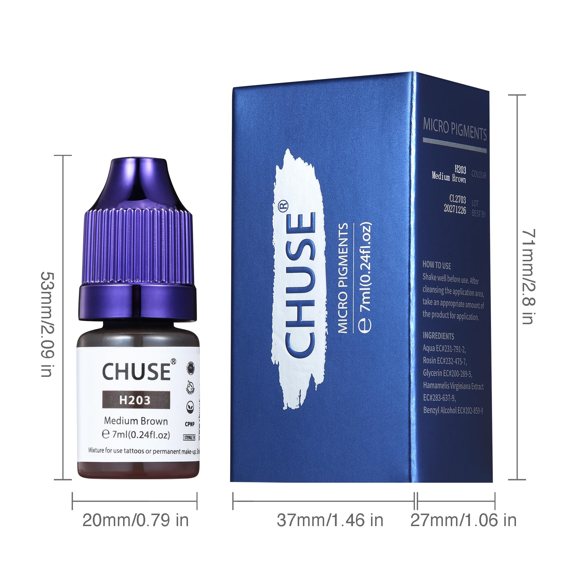 CHUSE PMU Hybrid Liquid Eyebrow Pigments 0.24oz/7ml (H203 Medium Brown), 7 ml - Image 3