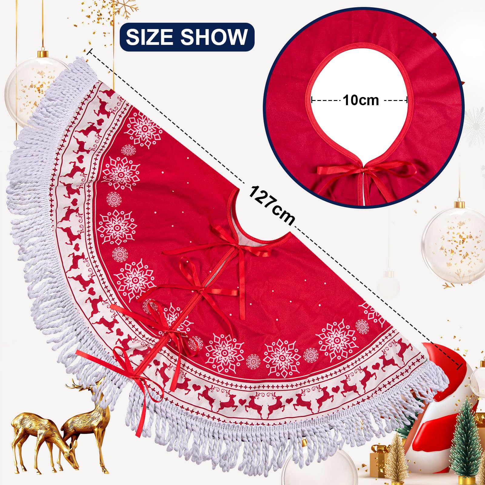 UNOLIGA Christmas Tree Skirt Red, 127cm Large Xmas Tree Skirt, Under Christmas Trees Floor Mat - Image 3