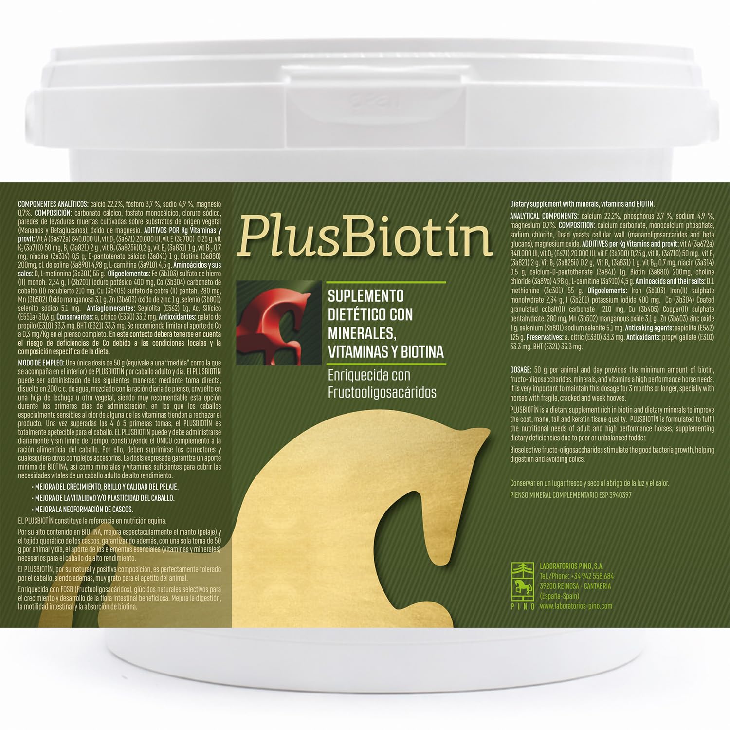 Laboratorios Pino Plusbiotin Suplemento Mineral-Vitamínico con Biotina para Caballos – Mejora del Pelaje y Cascos – Aporte Completo de Vitaminas y Minerales – Uso Diario – Envase 1 kg