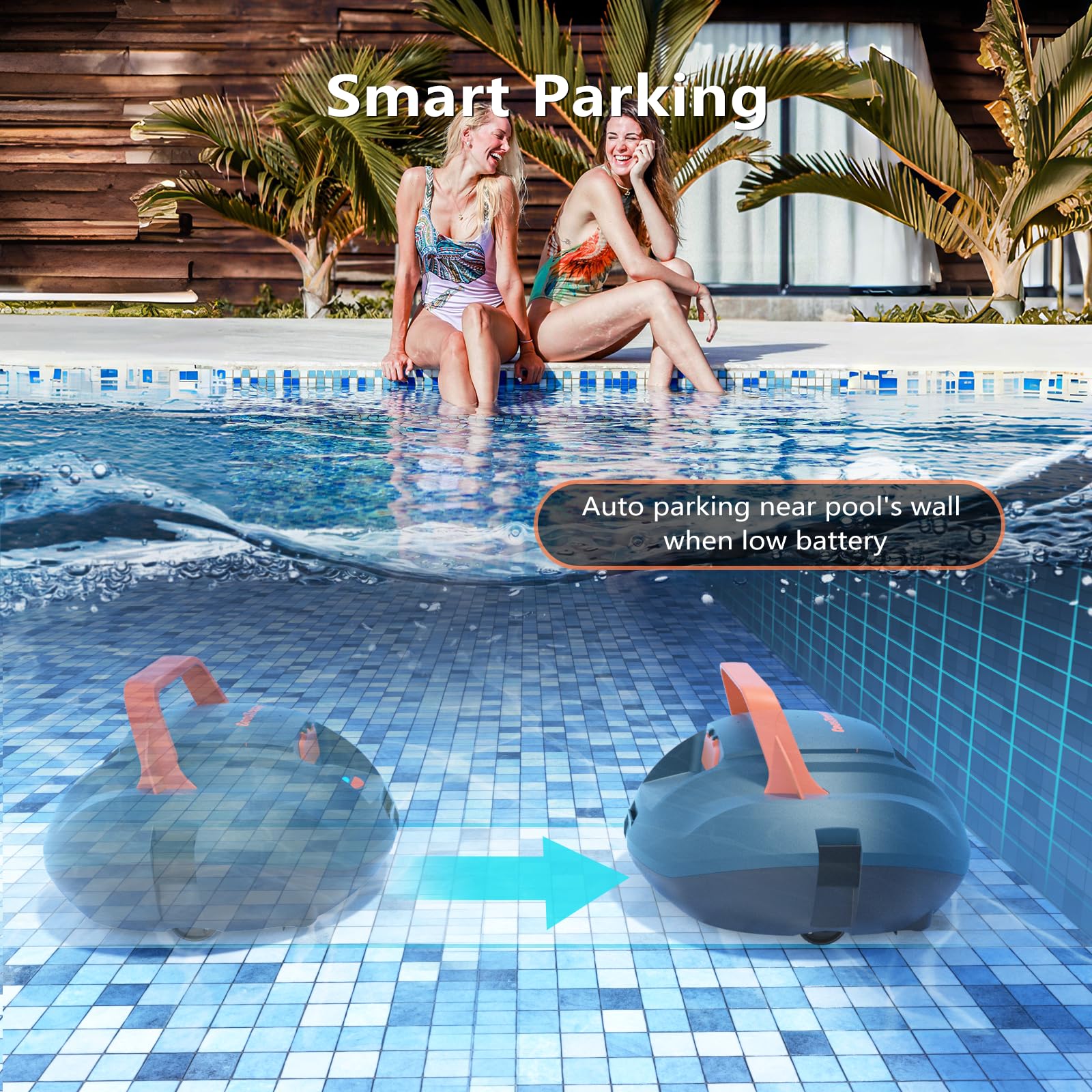Aspirapolvere robotico senza fili per piscina fuori terra con gancio, autonomia di 120 minuti, pulitore automatico per piscina a doppio motore con filtro fine, parcheggio, ideale per