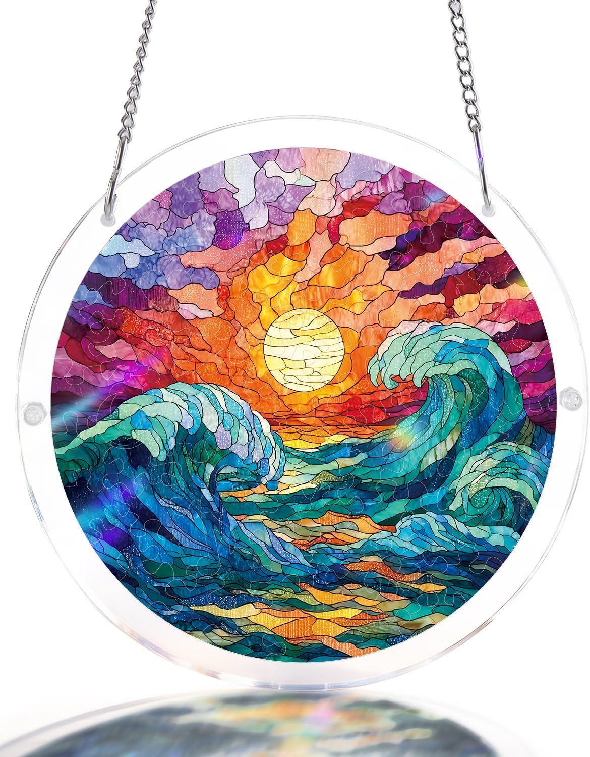 Acrylic Puzzles Suncatcher, Golden Tide Puzzle, Acrylic Suncatcher Puzzles for Doors Garden, Mother's Day Christmas Birthday Gifts for Women Men (S - 7.4 * 7.4in)