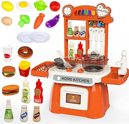 Juego de cocina para niños pequeños con sonido y luz, juego de cocina de simulación, juego de cocina para niños, fregadero con agua corriente y