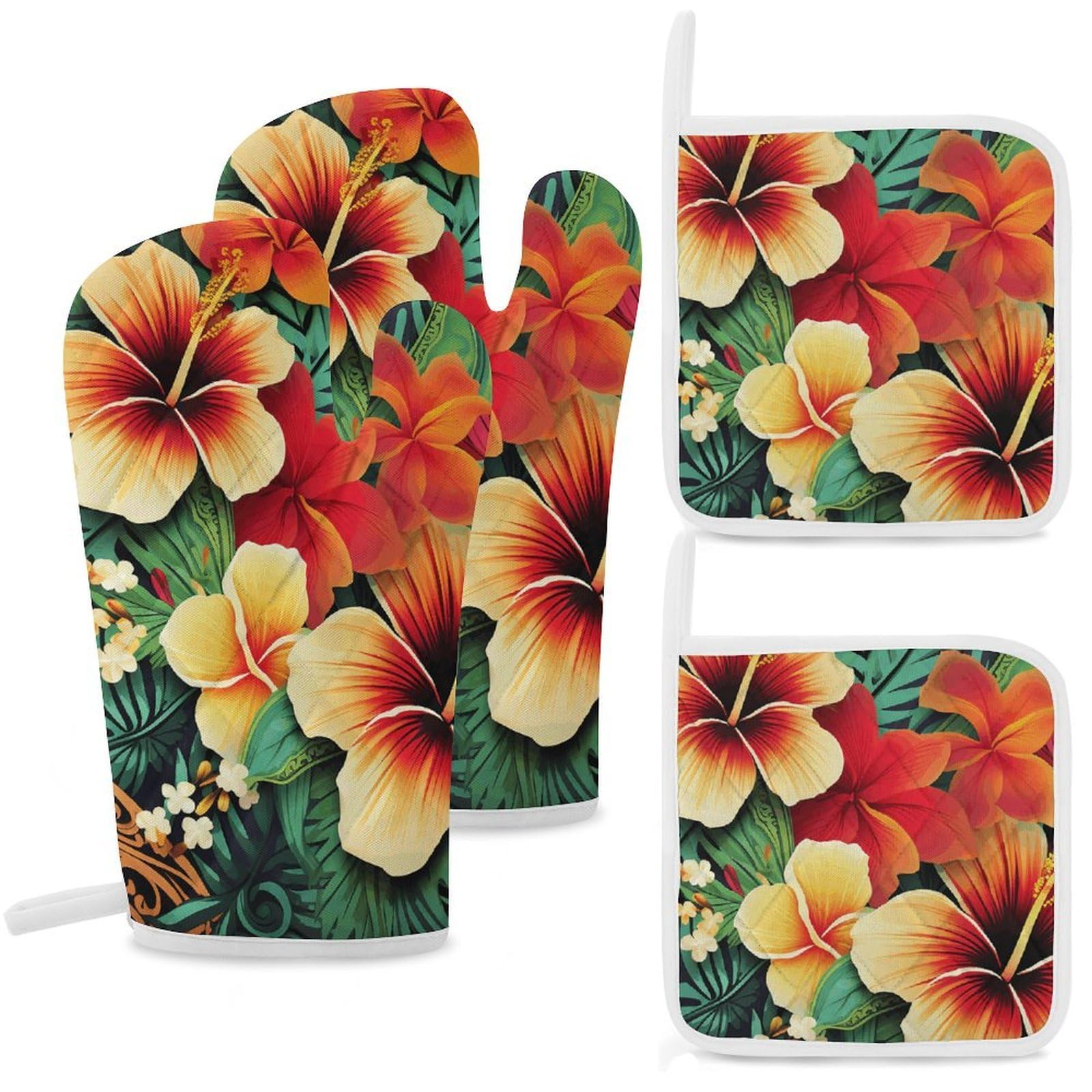 Oven Mitts and Pot Holders Set Heat Resistant with Hanging Loop for Baking Cooking BBQ Thick Potholders for Kitchen