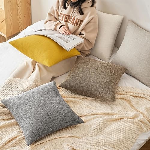 Miniatura 4 de MIULEE Paquete de 2 fundas de almohada decorativas de lino y arpillera de lino de granja, fundas de cojín rectangulares para sofá, 12 x 20 pulgadas,