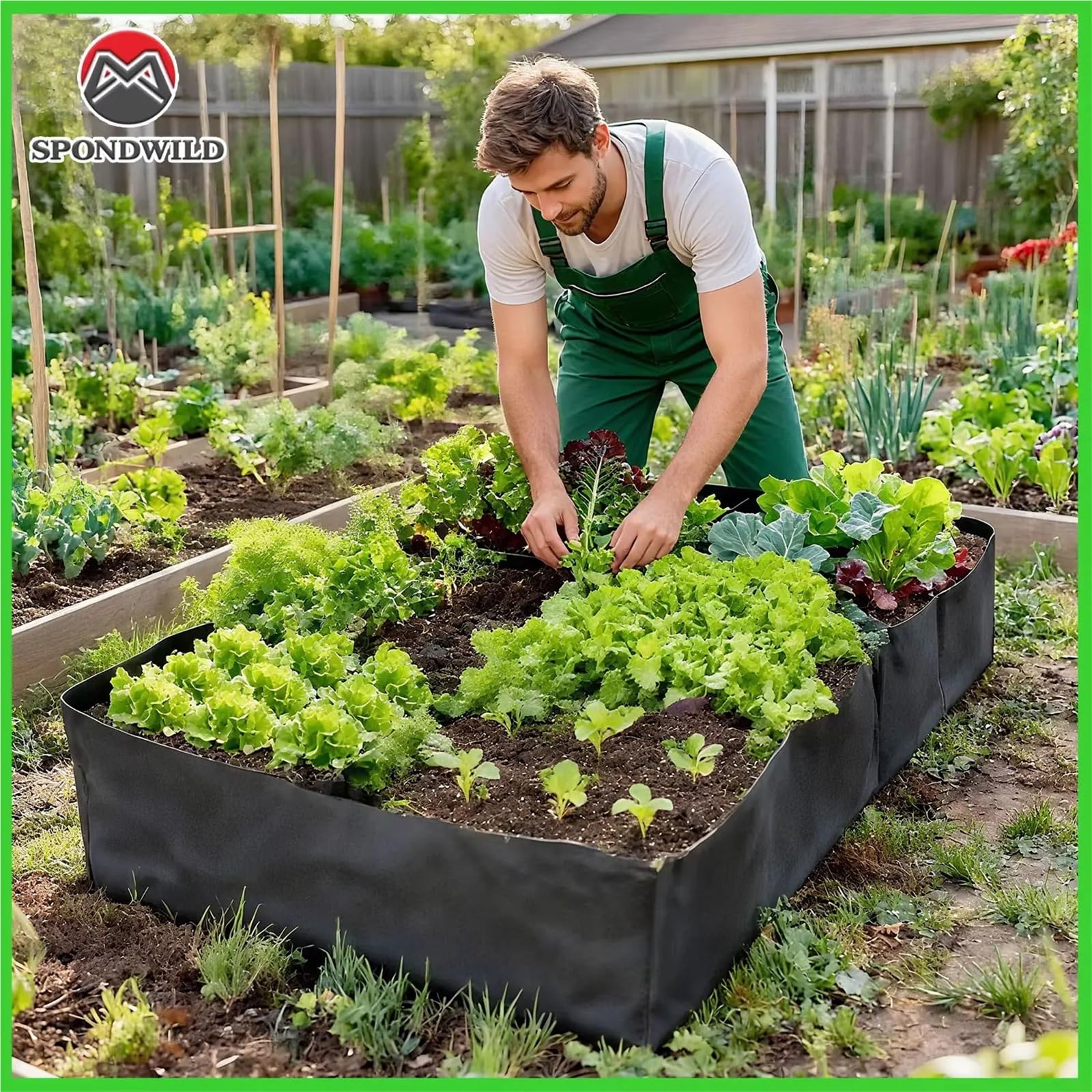 Grand Sac de Culture Lit de Jardin surélevé en Tissu à 8 grilles 180x90x30cm pour Jardin