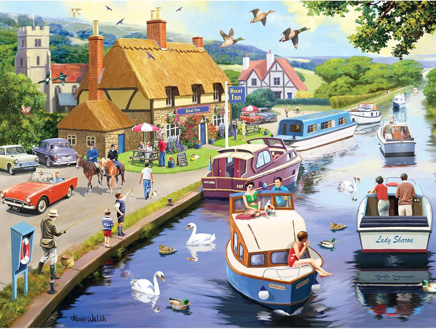Bits and Pieces - 300 Piece Jigsaw Puzzle for Adults - 18" x 24" - A Lazy Evening on The River - 300 pc Large Piece European River Boats Jigsaw by Kevin Walsh