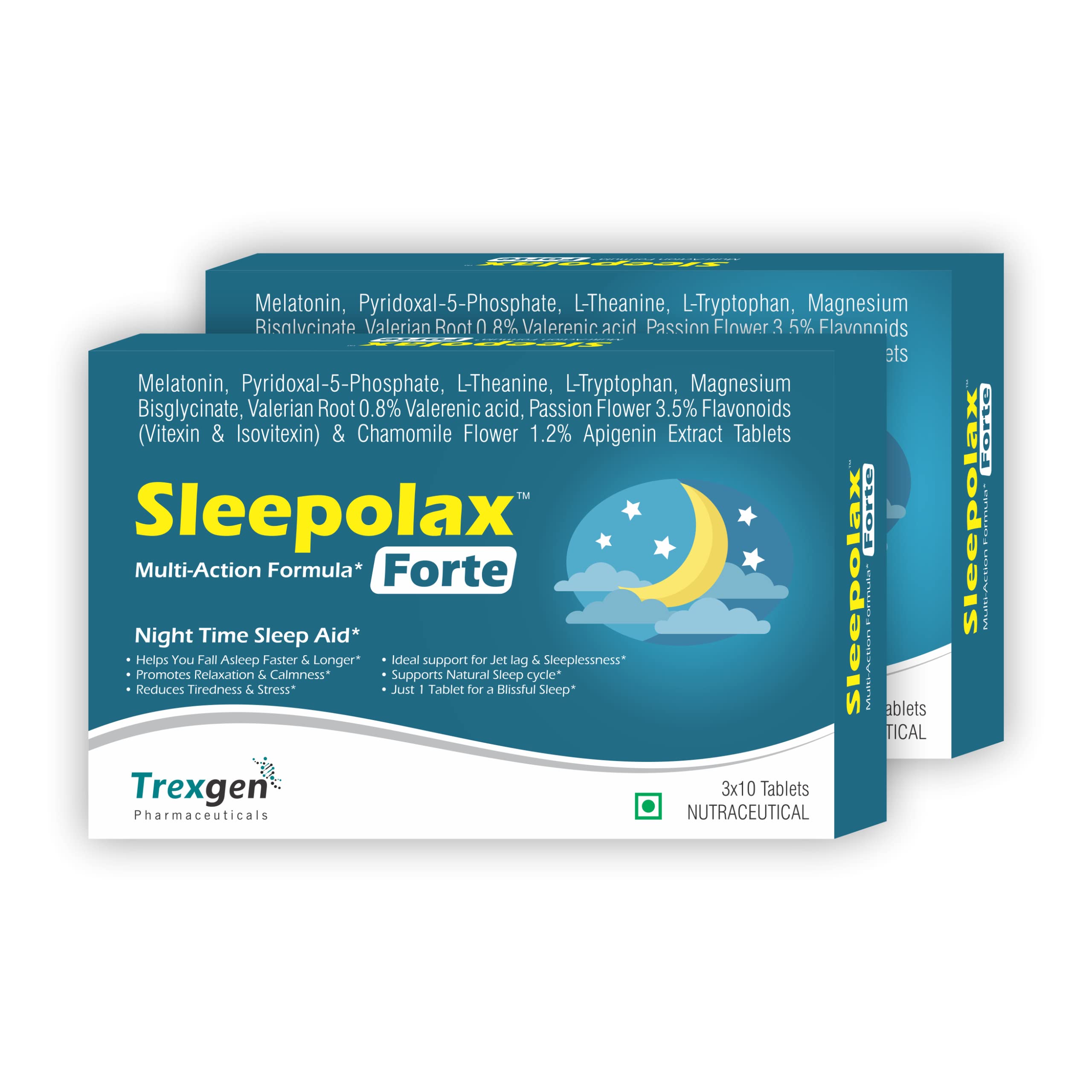 Trexgen SLEEPOLAX FORTE Advanced Sleep formula with Melatonin 10mg, P5P, L-Theanine, L-Tryptophan, Magnesium bisglycinate, Valerian, Passion flower, Chamomile (30 Tablets X 2 = 60 Tablets) (B09R22W1XG) Amazon Price History, Amazon Price Tracker