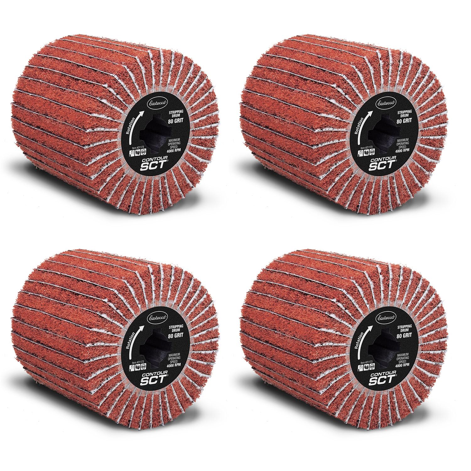 EastwoodContour SCT 4 in. Interleaf Stripping Flap Wheel Drum 80 Grit Finishing and Polishing for Paint and Rust Removal 4 Pack, Red