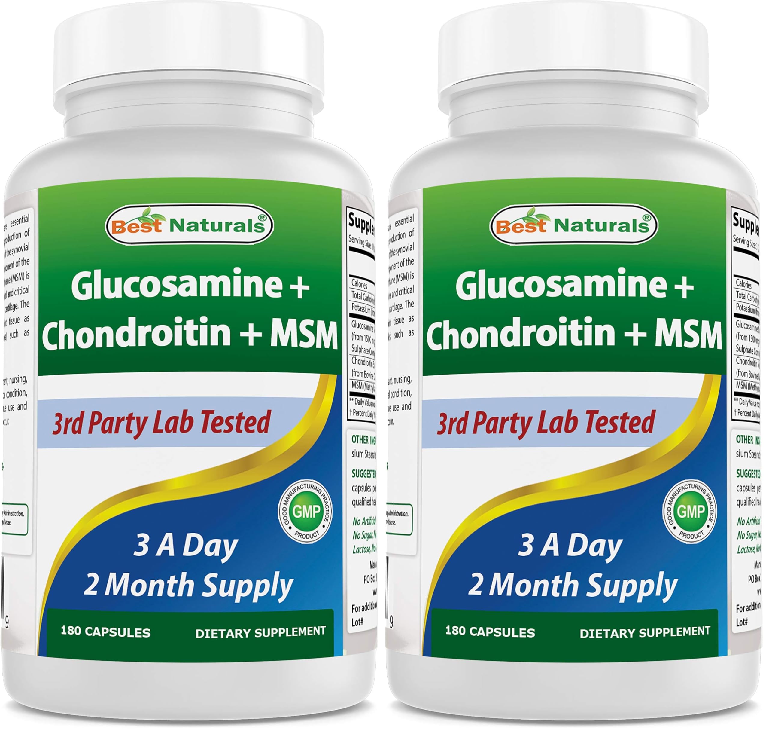 Best Naturals Glucosamine Chondroitin and MSM (Non-GMO) - Promotes Joint Health - 180 Count (Pack of 2)