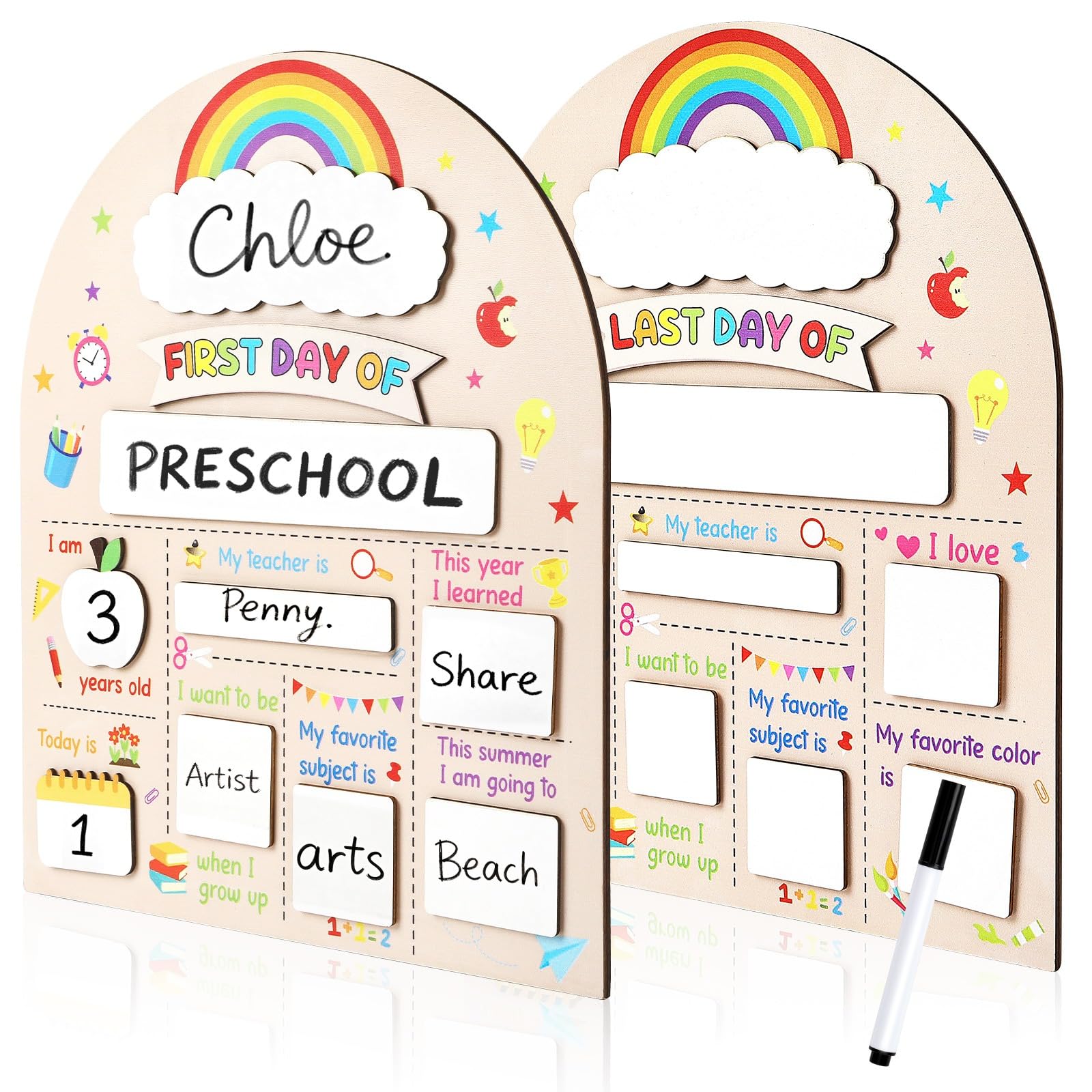 JANYUN 11.8" x 9.8" Double-Side Wooden First and Last Day of School Board