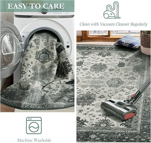 Miniatura 6 de CHICHIC Alfombra de área lavable de 8 x 10 pies, alfombra grande para dormitorio, alfombra de área bohemia, antideslizante, suave alfombra vintage