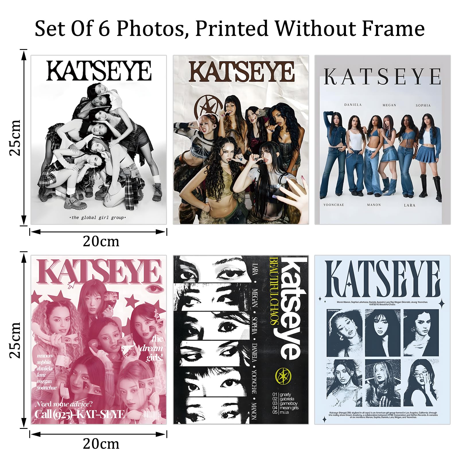 UJBVCX Set di 6 Katseye Poster Music Posters Collage da Parete, Poster della Camera, per Dormitorio (20 x 25 cm)