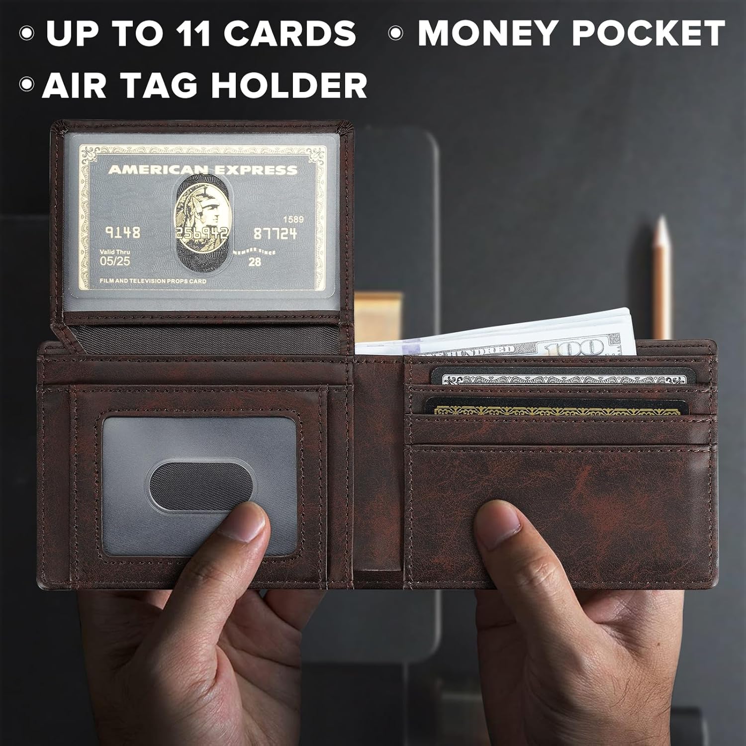 furid Air Tag Wallet Men: Wallet with Airtag Holder - Wallet for Airtag Men Slim Minimalist with ID Window RFID Leather Wallet - Image 3