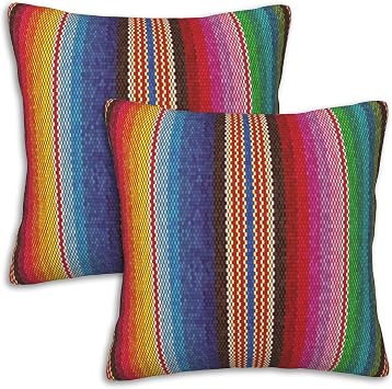 Throw Pillow Covers Set of 2 18x18 in Mexican Serape Blanket Stripes Decorative Pillow Cases Cushion Cover for Living Room Bedroom Sofa