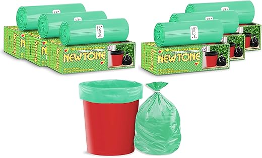 Newtone Premium Garbage Bags Size 19 X 21 Inches (Medium) 180 Bags (6 Rolls) Dustbin Bag/Trash Bag – Green Color
