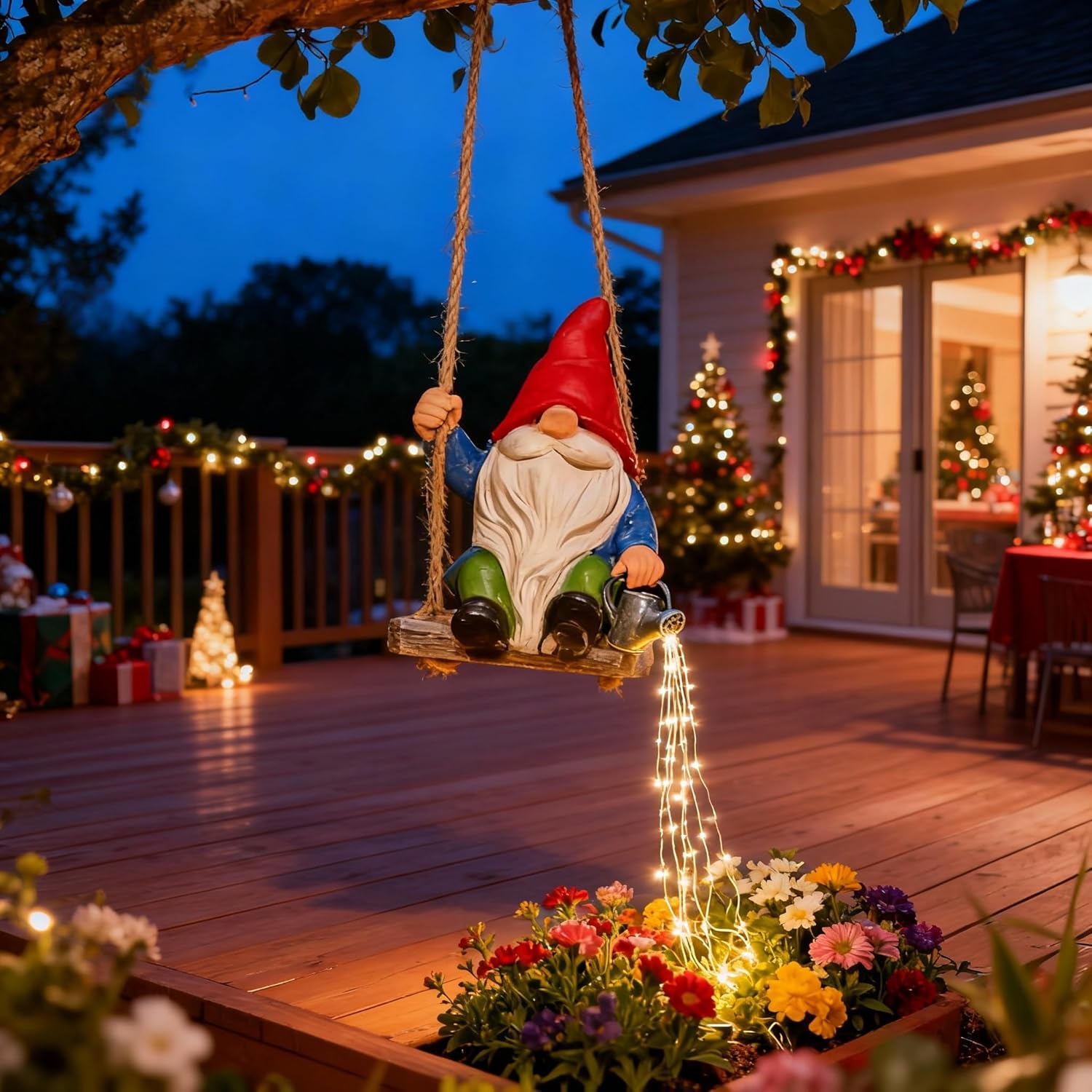 Watering Can Solar Lights Garden Gnomes Hanging Statues, Swing Gnome Cascading LED Decorations for Outside Backyard Yard Patio Tree Wall, Hoswarming Birthday Gifts for Woman Mom Grandma - Image 7