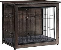 DWANTON Wooden Dog Crate Furniture with Cushion, Double Doors End Table Kennel for Small/Medium Dogs up to 20lbs, 27.2" Dark Gray