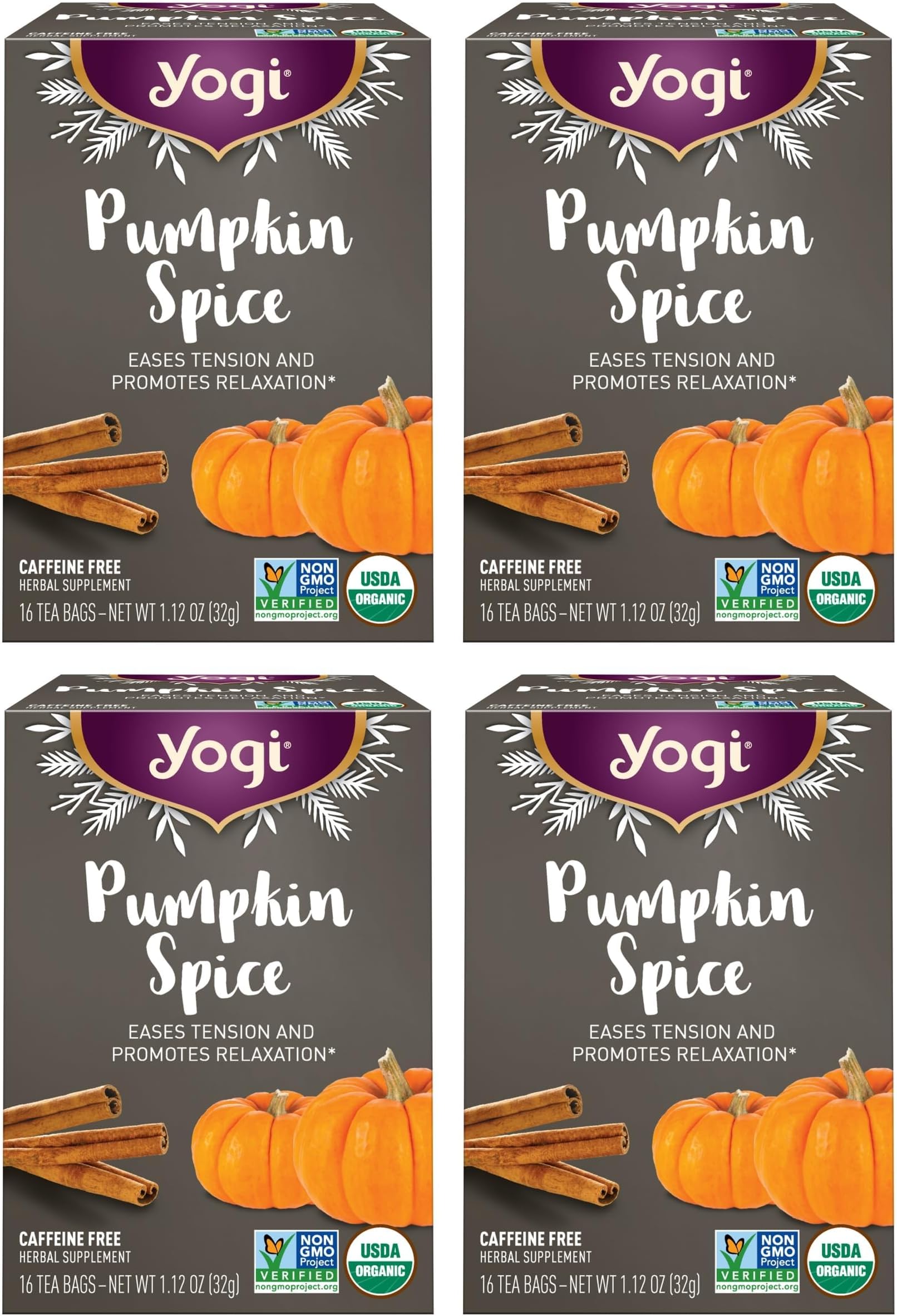 Tea Pumpkin Spice Tea - 16 Tea Bags per Pack (4 Packs) - Limited Edition Organic Pumpkin Spice Tea Bags - Perfect for the Holidays - Includes Cinnamon Bark, Cardamom Pod, Nutmeg Kernel & More
