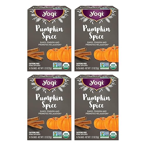 Yogi Tea Pumpkin Spice Tea – 16 bolsas de té por paquete (4 paquetes) – Bolsas de té de especias de calabaza orgánica de edición limitada – Perfecto