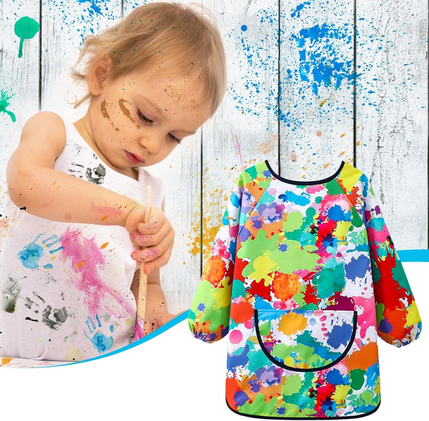 Art Smocks for Kids | Adjustable Waterproof Painting Apron - Colorful Artist Smock, Multipurpose Paint Apron for Kids Ages