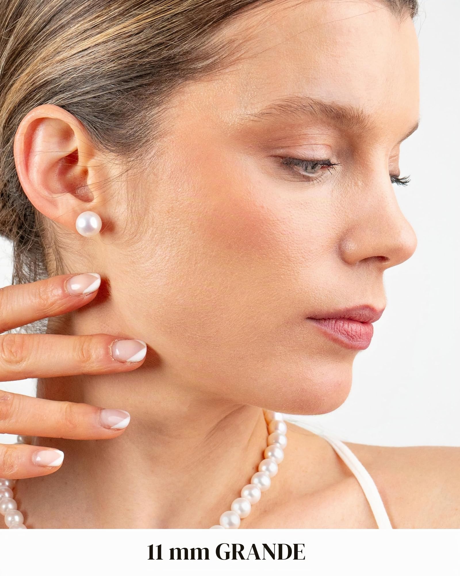 Pendientes de Perlas Redondas Cultivadas de Agua Dulce de Mujer Secret & You - En Oro de 18 k Ley 750 o en Plata de Ley de 925 Rodida - Disponibles en 6 tallas, desde 6-6,5 mm hasta 11-11,5 mm