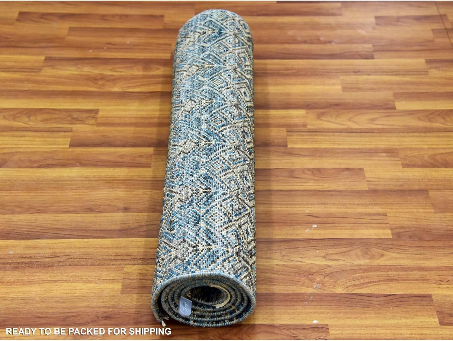 Hand Knotted Runner Rug, Yale Blue, 100% Plush Wool, 2'6"x6'2", Kohinoor Herat Small Geometric Repetitive Design