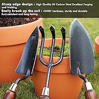 Vista 5 de RESTMO 3-in-1 Heavy Duty Gardening Tools Kit, Premium Carbon Steel Garden Hand Tools with Ergonomic Wooden Handle Includes Trowel, Transplanter, and