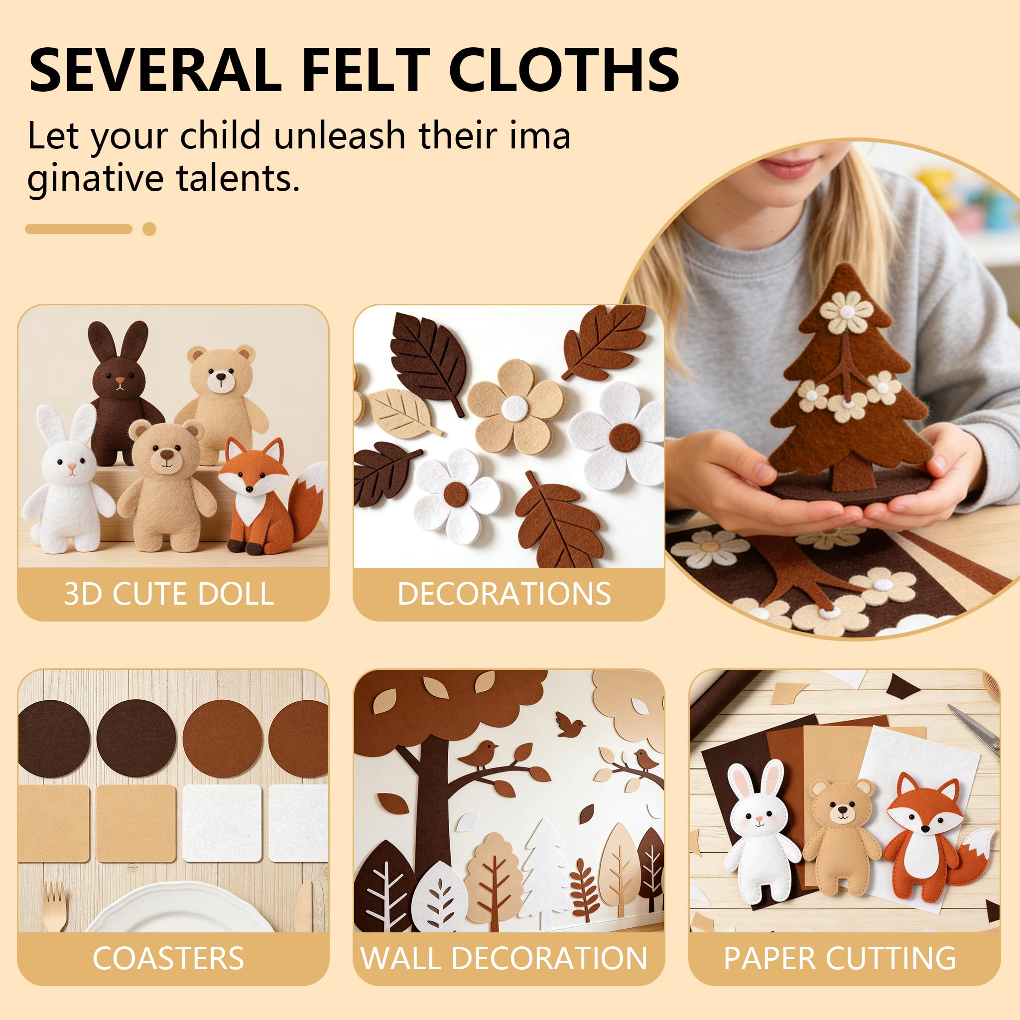 Lot De 16 Feuilles De Feutrine ZHENGYYUU – 20x30 Cm, Tons Marron, Blanc, Beige, Café – Pour DIY Couture, Bricolage Et Déco Manuelle