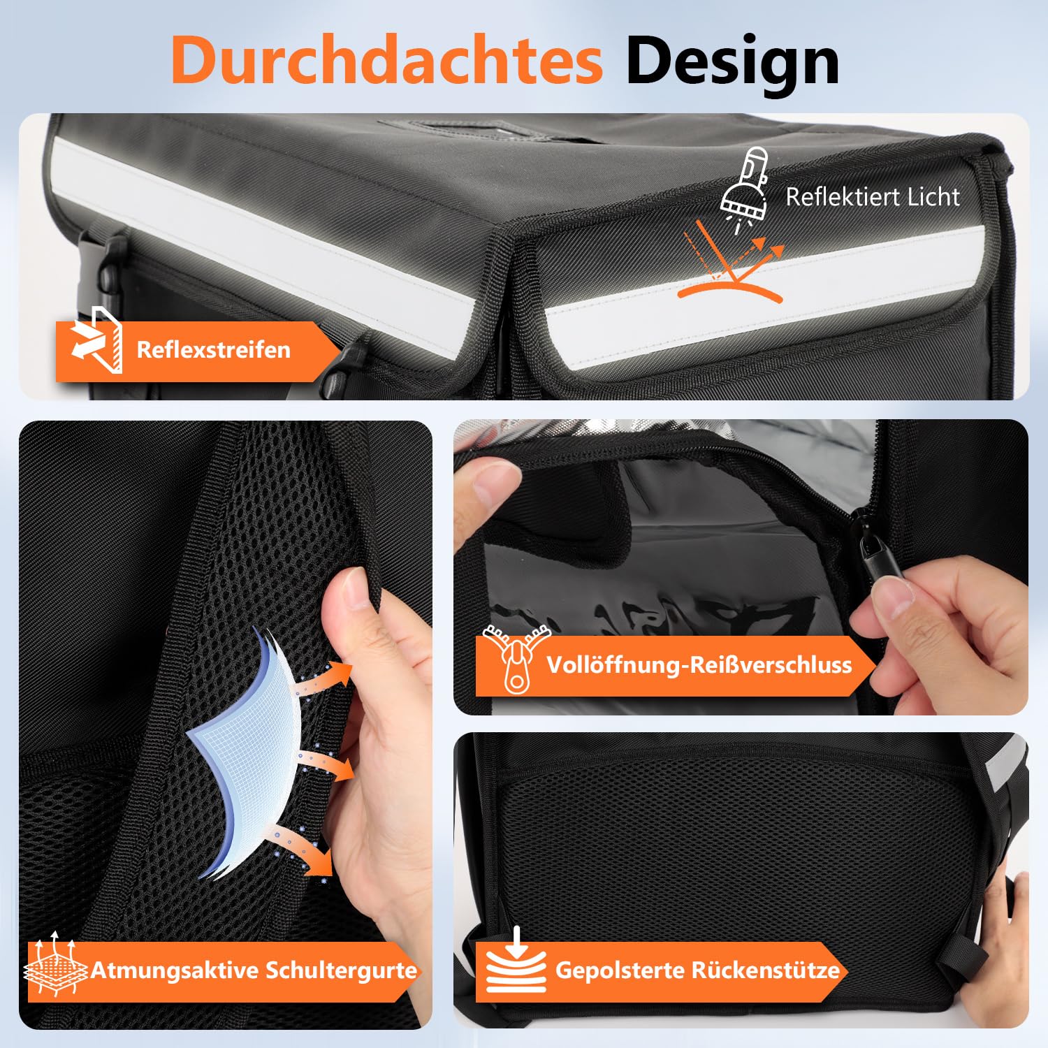 Pizza-Liefertasche, Isolierte Essensliefer-Tasche, isolierter Rucksack mit herausnehmbarer Trennwand, Pizza-Liefertasche mit vollständigem Öffnungsdesign für Fahrrad, Uber Eats, DoorDash & Grubhub