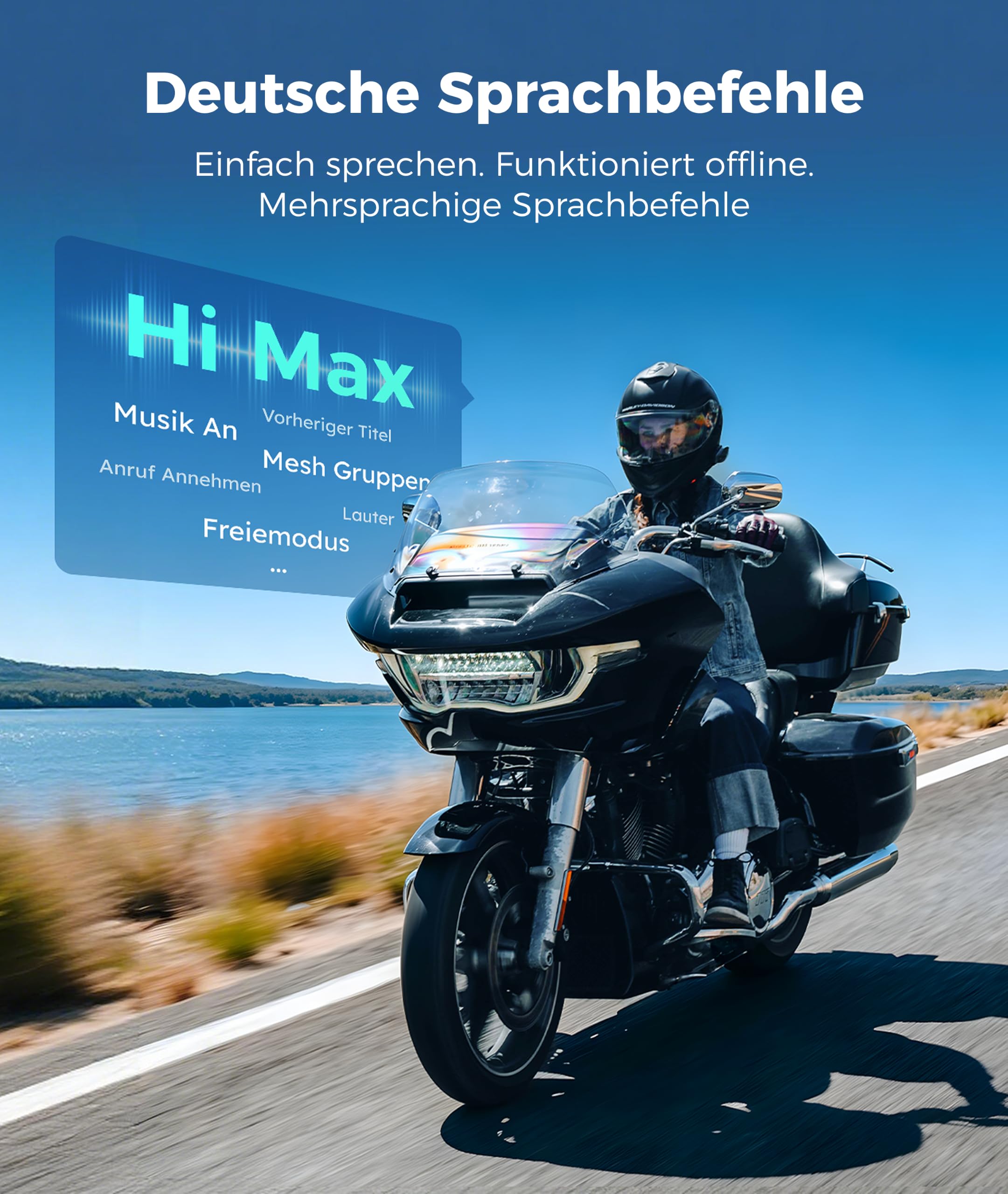 ASMAX F1s Motorrad Bluetooth Headset für 10 Fahrer, Mesh Motorrad Kommunikationssystem, Deutsche Sprachsteuerung, 50 Min. Schnellladung, ENC-Geräuschunterdrückung, Universal Pairing, Einzelpack