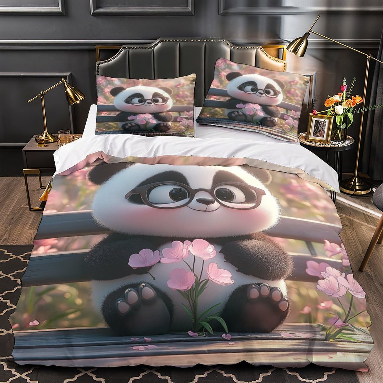 Housse de couette panda 3D ultra douce et respirante en microfibre résistante