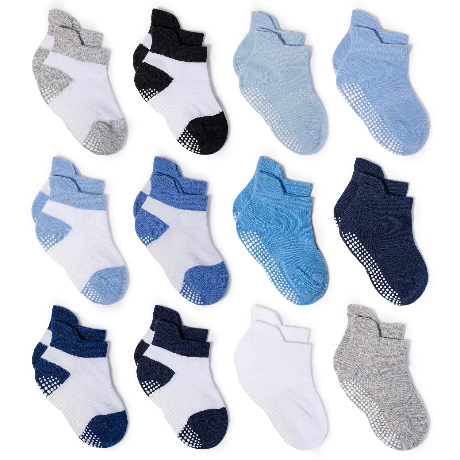 Zaples Baby Non Slip Grip Ankle Socks with Non Skid Soles for Infants Toddlers Kids Boys Girls