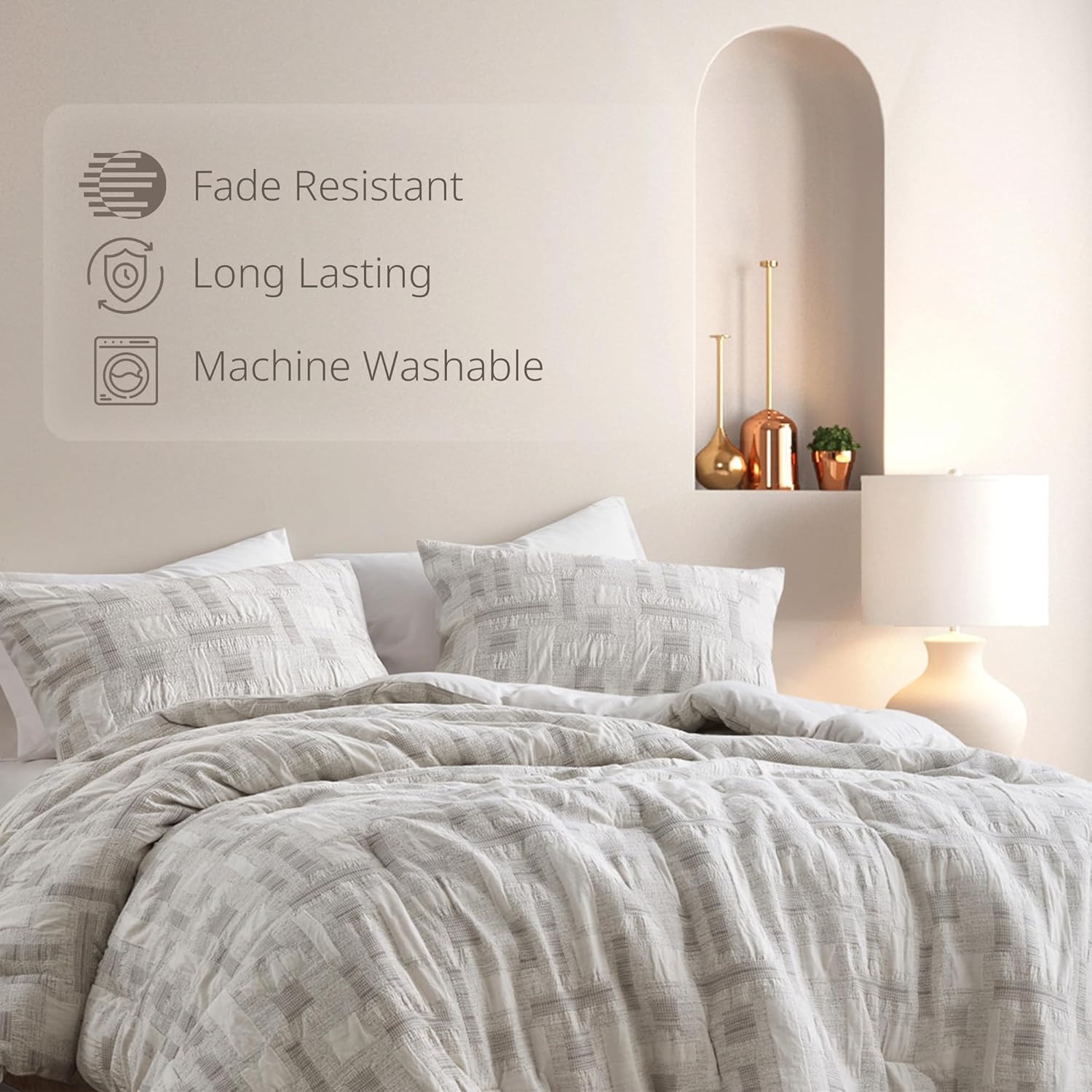 Ink+Ivy King Comforter Set Jacquard Weave Cotton Comforters King Bedding Set, All Season Lightweight & Breathable Cotton King Size Comforters, Cairo, King/Cal King, Ivory 3 Piece