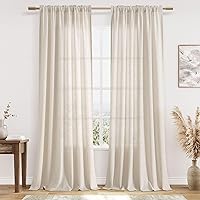 Vista 19 de Guken - Cortinas de lino negro de 108 pulgadas de largo para sala de estar, dormitorio, juego de 2 paneles, bolsillo para barra, cortinas