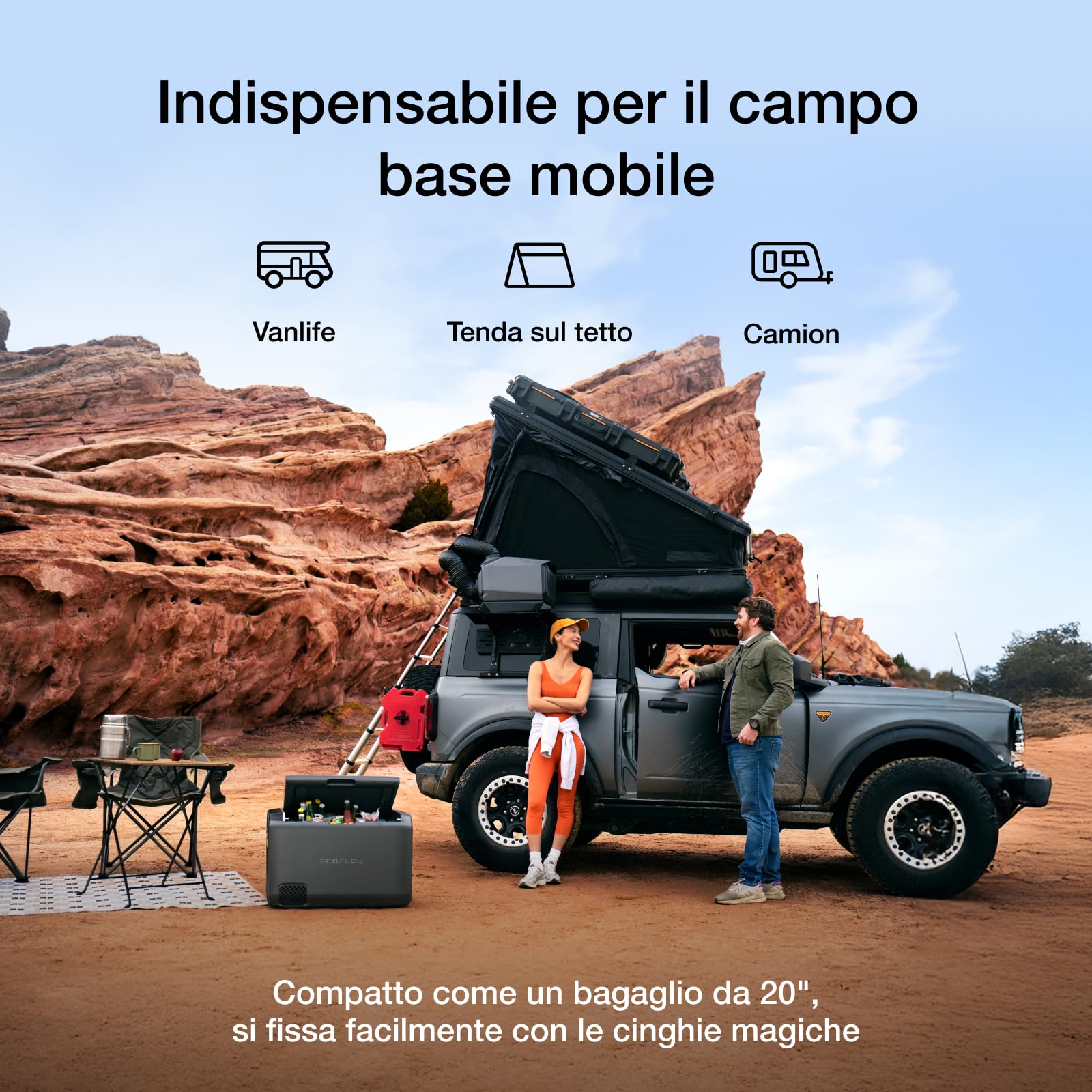 Climatizzatore portatile EcoFlow WAVE 3 con batteria aggiuntiva 1024 Wh, raffreddamento 1800 W, riscaldamento 2000 W, autonomia di 8 ore, controllo tramite app, ideale per campeggio, tende, camper