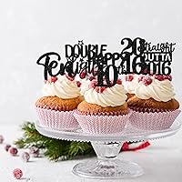 Vista 6 de 30 piezas de decoraciones para pastel de cumpleaños número 10, decoraciones de cupcakes negras con brillo, 10 feliz cumple, directo desde 2016, 10