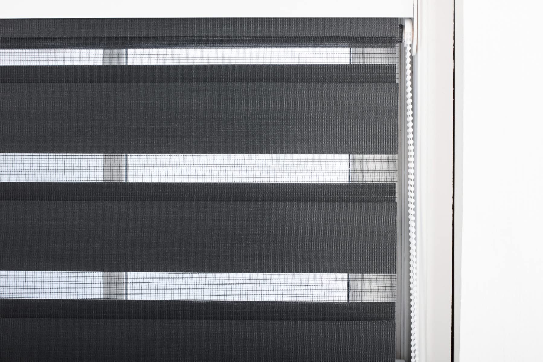 FURNISHED Stores Jour et Nuit sur Mesure - Store Enrouleur zébré en Tissu à Double Vision, Installation Rapide - Store Jour et Nuit, Noir, 180W x 165H cm