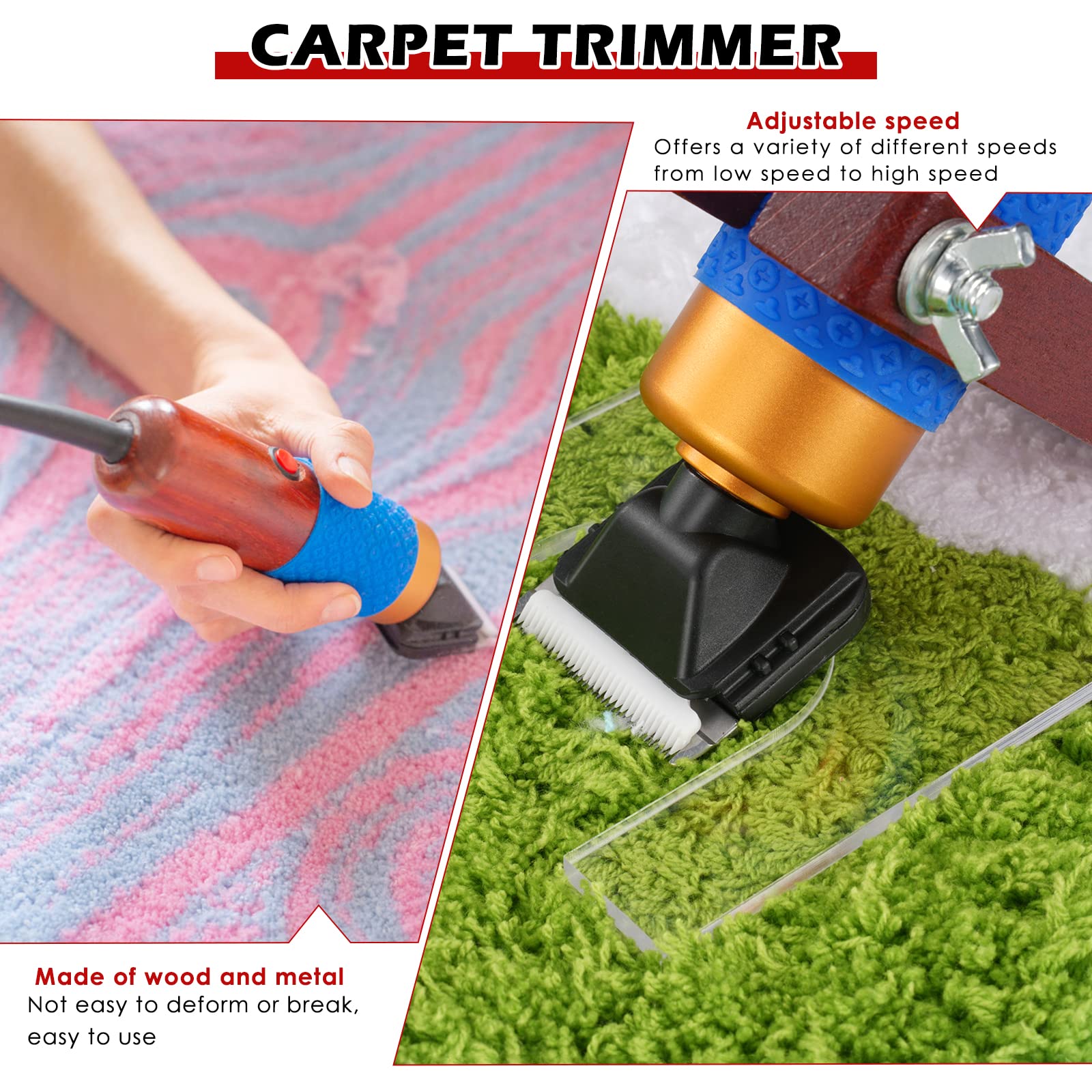 Tondeuse à Tapis avec Guide,Tufting Trimmer Tondeuse Tondeuse Kit,Tondeuse de Toilettage de Tapis Vitesse Réglable Tondeuse Électrique à Chien et à Chat pour Tissage de Tapis