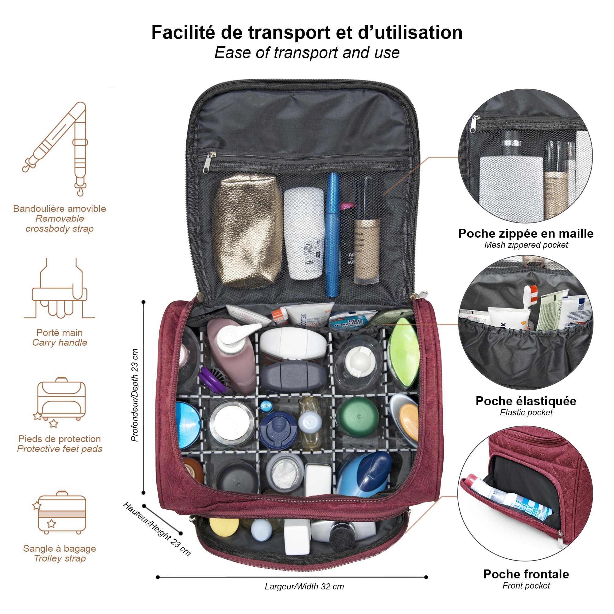 KINSTON – Vanity con Divisori Rimovibili – Beauty Case per Cosmetici con Scomparti e Manico, Organizer da Viaggio da Appendere, Borsa Portaoggetti – Grande Capacità