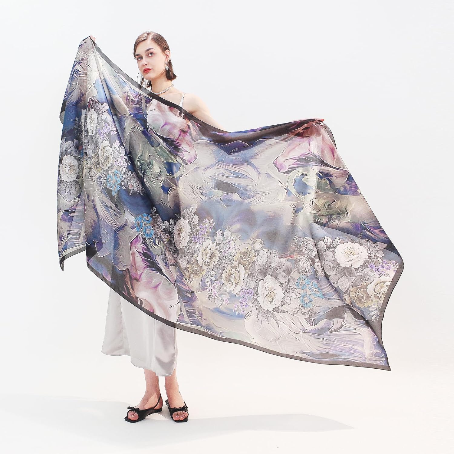 DANA XU Women's 100% Mulberry Silk Pashmina Shawl and Wraps Extra Large Floral Scarf for Evening Dresses, Soft Oversized - Image 9