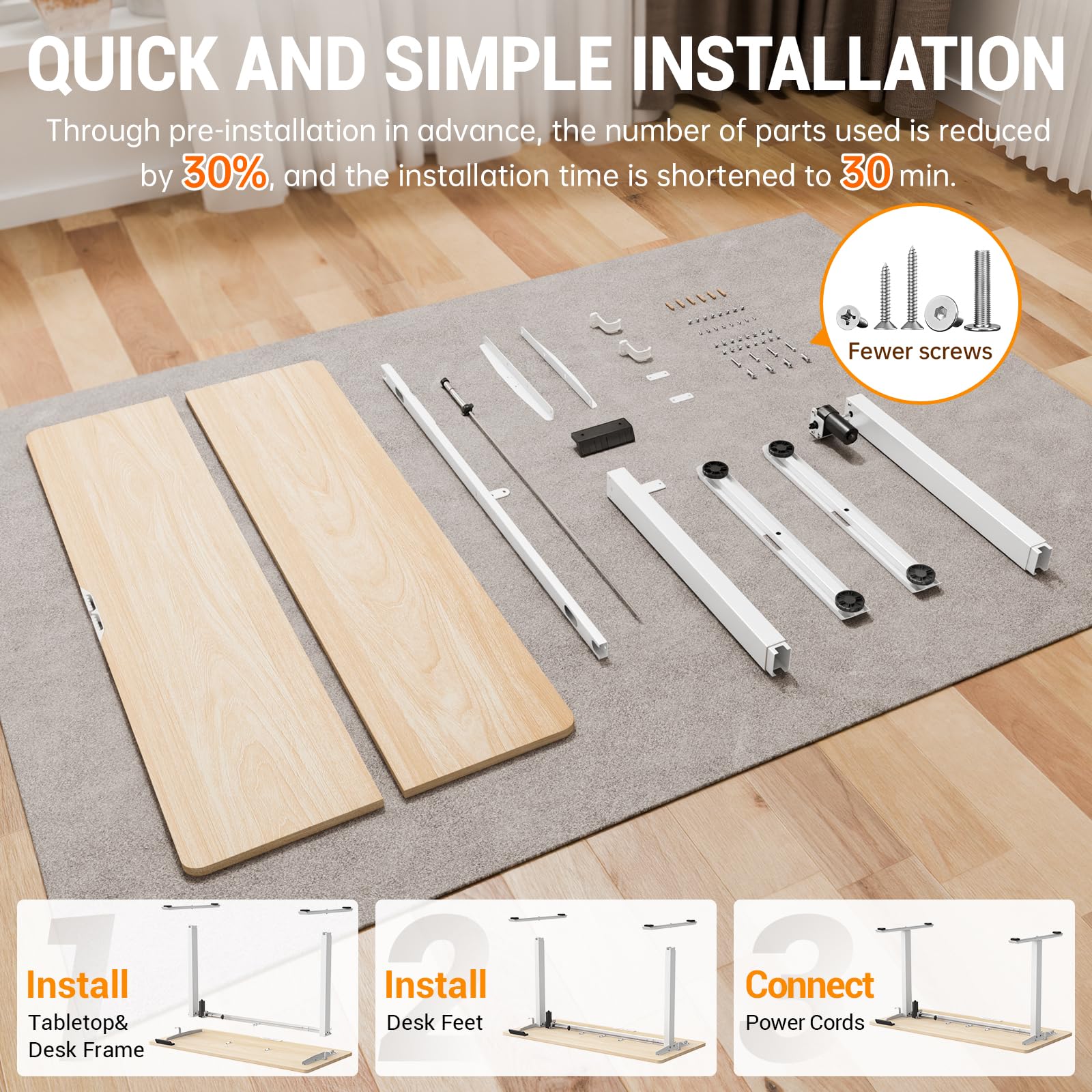 Veken 55 Inch Large Electric Standing Desk 4 Memory Heights Adjustable Sit to Stand Up Work Home Office — view 5