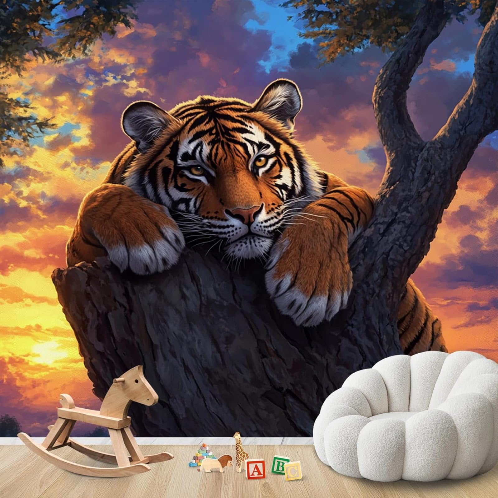 Murale fotografico - carta da parati Tigre Animale Selvatico Predatore Felino Moderno Parete Soggiorno Camera da letto Camera dei Bambini Decorazione Parete Motivo 430cmx300cm Poster - Adesivo da Pare