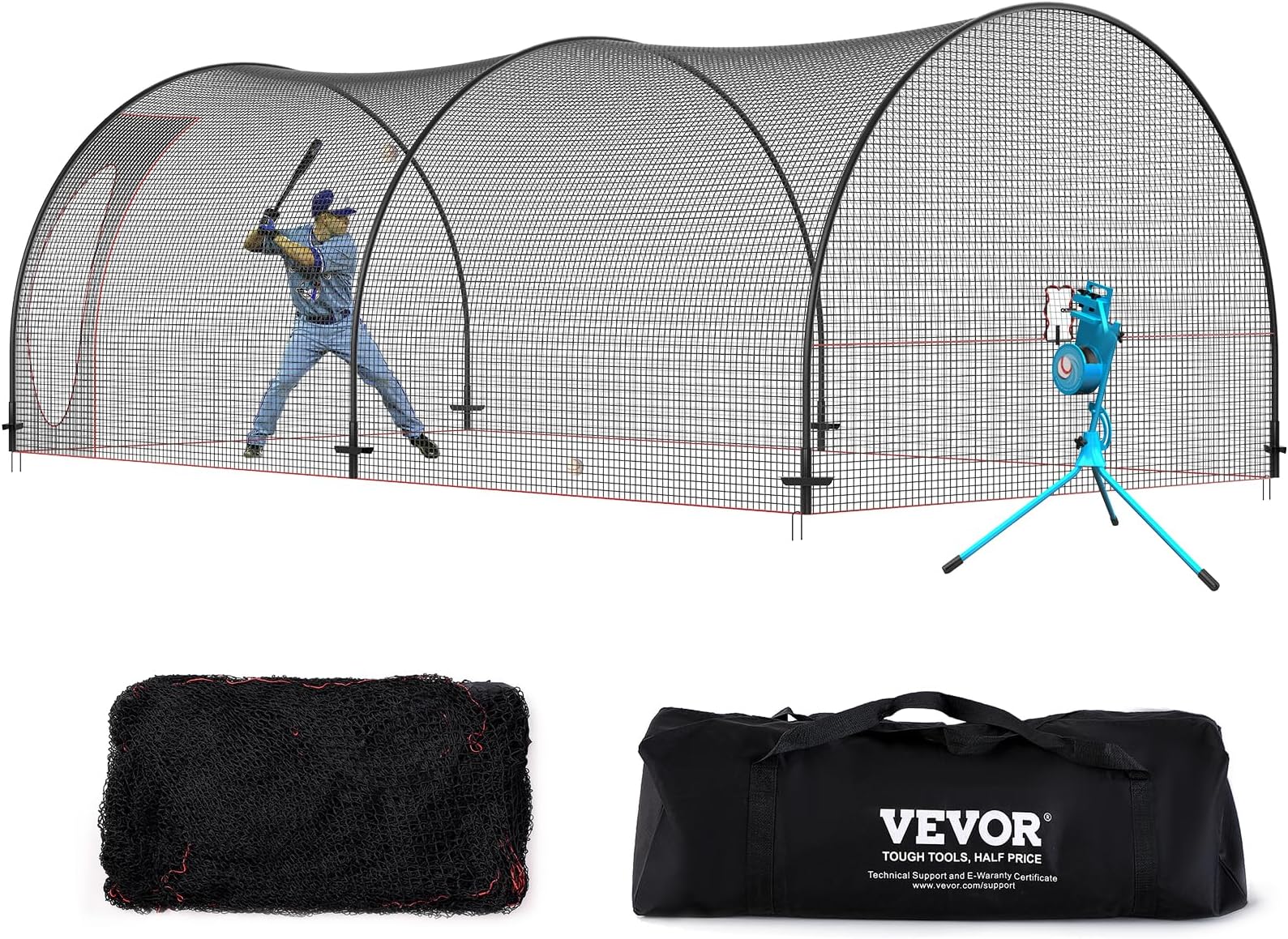 VEVOR Baseball Batting Cage, Softball and Baseball Batting Cage Net and Frame, Practice Portable Cage Net with Carry Bag, Heavy Duty Enclosed Pitching Cage, for Backyard Batting Hitting Training, 22FT