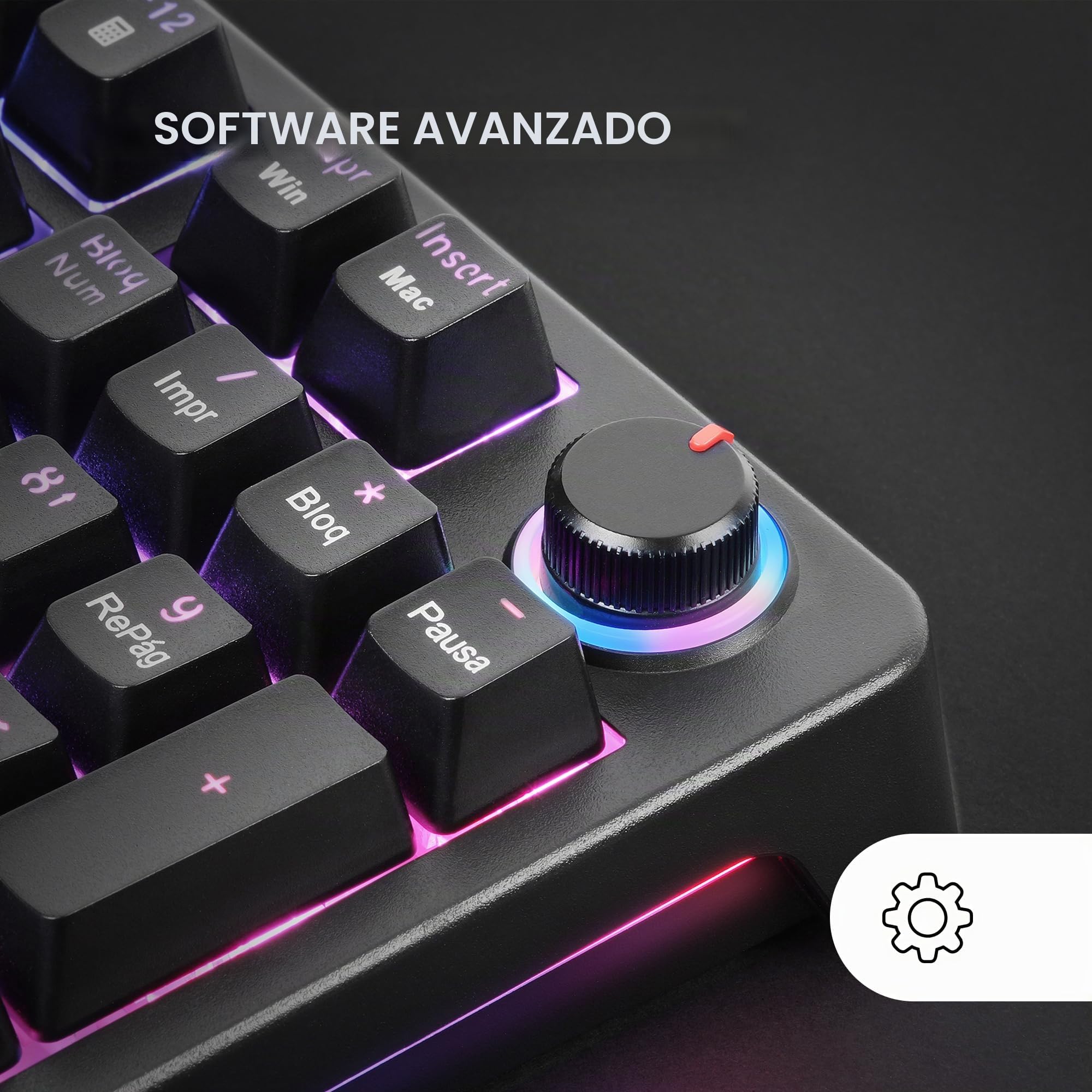 Mars Gaming MKPRO, Francés, Teclado Mecánico Gaming Completo, RGB Chroma, Switches Hot-Swap Mecánicos, Antighosting, Rueda de Control, Software, Multiplataforma, Switch Silent, Negro
