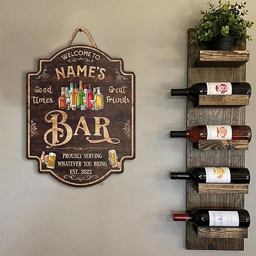 Miniatura 4 de WODORO Placa de pared personalizada con letrero de madera con texto en inglés "Welcome To Our Bar" (NO REAL CARVED), decoración de barra de sótano,
