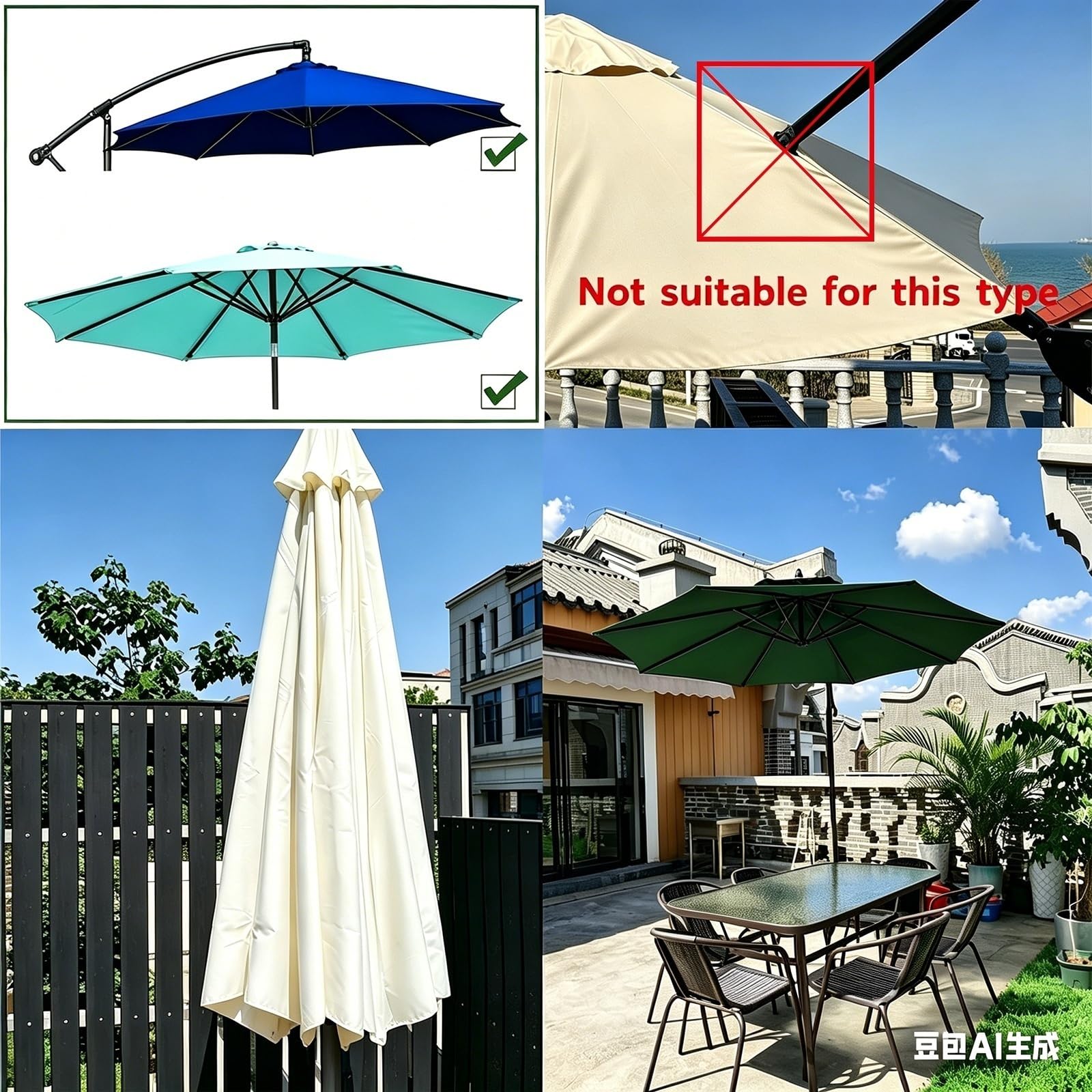 Toldo De Recambio De Sombrilla 4.0/3.5/3.3/3.0 Metros para 6 o 8 Brazos, Sombrilla de Lona de Repuesto para Patio, Cubierta de Repuesto para Paraguas de Mercado