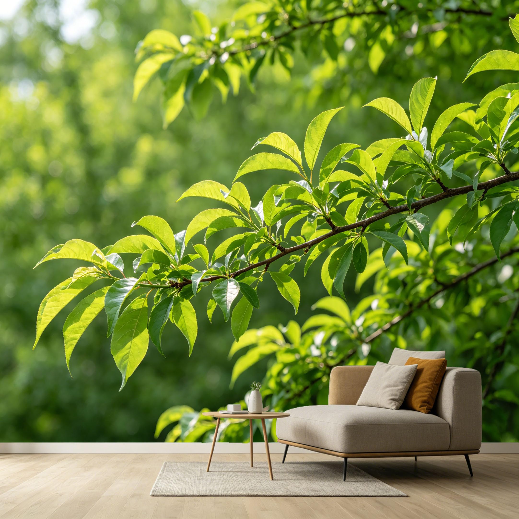 Custom Size Wall Murals Botanical Modern Style Fresh Green Tree Leaves Sunlight Forest Backdrop SelfAdhesive Wall Fabric Removable Large Wallpaper for Photo Living Room