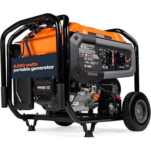 Generac 8,000-Watt Gas-Powered Portable Generator - COsense Technology - Powerrush Advanced Technology - Power for Emergencies and Recreation - Electric Start - Orange/Black - 50 State Compliant