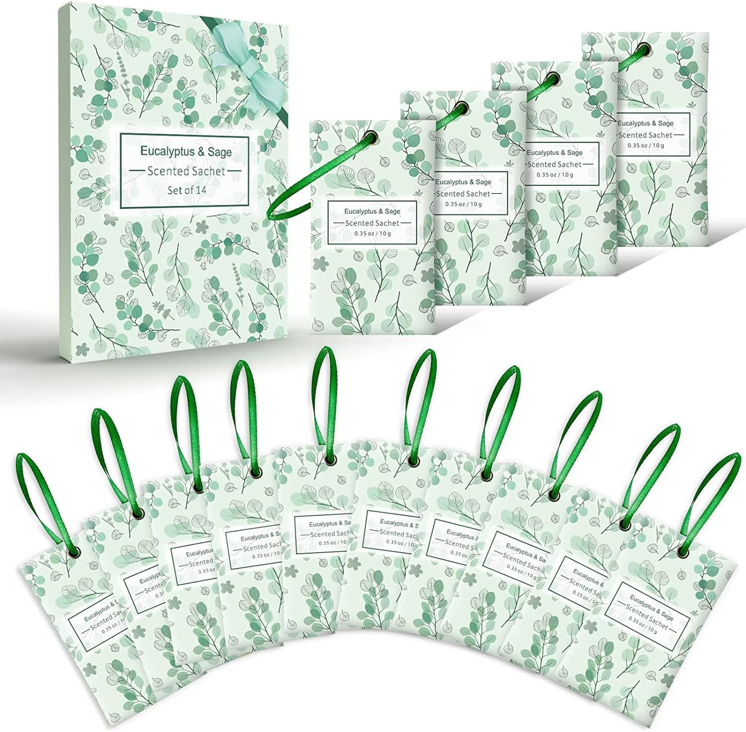 LA BELLEFÉE Eucalyptus & Sage Scented Sachets for Drawers and Closet, 14 Packs Long Lasting Scented Sachets Sage Fragrance Packets, Sachet Bags for Closet, Home, Car, Drawer, Wardrobe